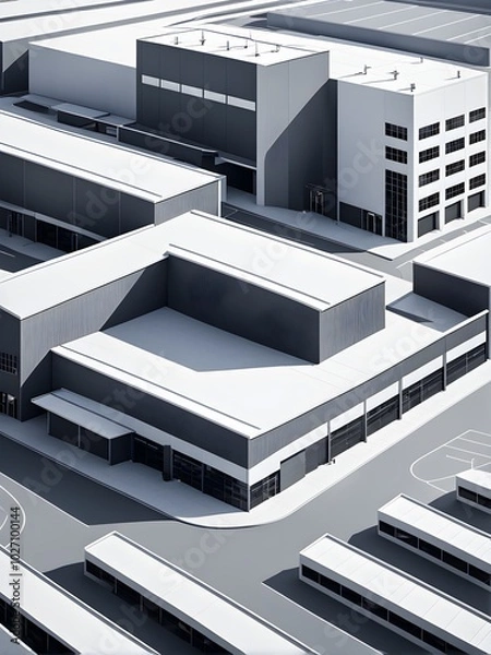 Fototapeta modern factory using clean lines and geometric forms in a monochromatic color palette