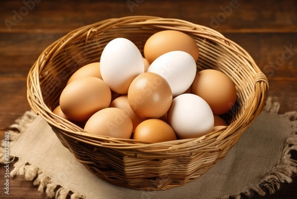 Fototapeta Organic Farm Fresh Eggs in Rustic Setting