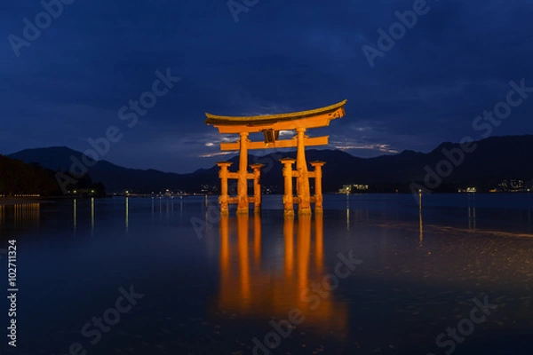Fototapeta 厳島神社の大鳥居の夜景