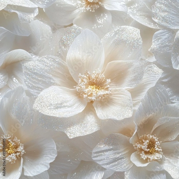 Obraz white flowers with glittery sequins