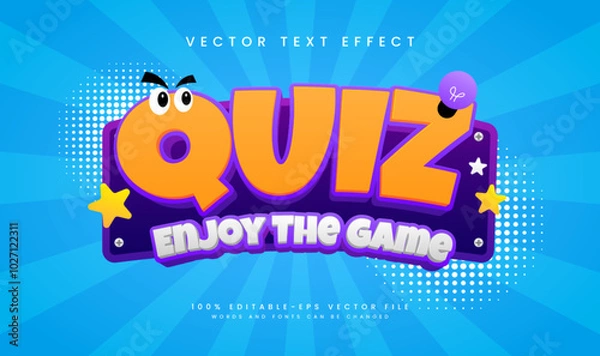 Fototapeta Quiz game editable vector text effect, with cartoon comic concept
