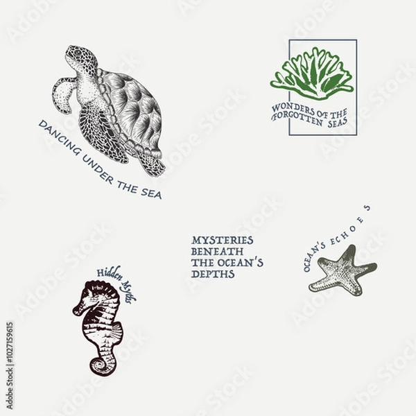 Obraz Free Vector lettering and under the sea Design.