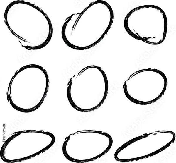 Fototapeta Vector Set of Hand Drawn Circles Artistic Abstract and Sketchy Round Shapes for Creative Designs