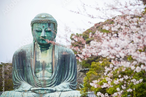 Obraz Giant Buddha and Sakura Tree in Japan