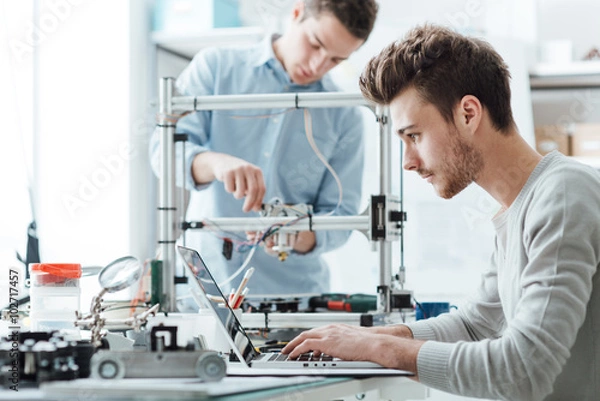 Obraz Studenci inżynierii pracujący w laboratorium
