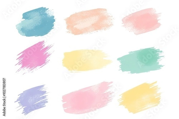 Obraz Set of colorful watercolor brush strokes, paint blots, and circles isolated on a white background