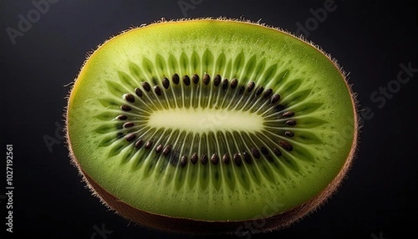 Fototapeta High-Resolution Macro Close-Up of Fresh Kiwi Slice with Detailed Seeds and Textured Flesh, Perfect for Healthy Eating Concepts, Food Blogs, and Organic Fruit Marketing Materials