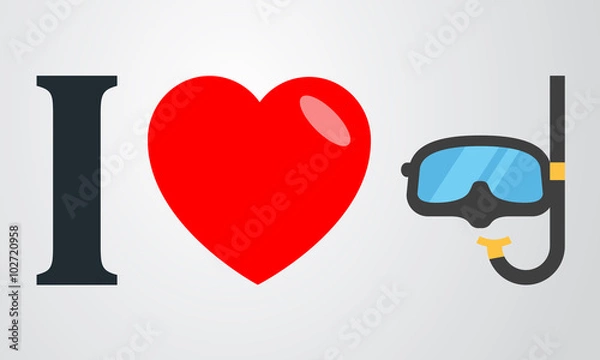 Obraz Icono plano i love gafas buzo color en fondo degradado