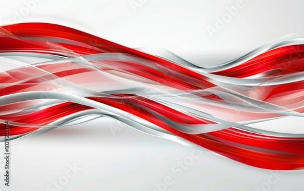 Obraz Abstract red and white background vector presentation design, with a wavy shape and silver lines in the middle.