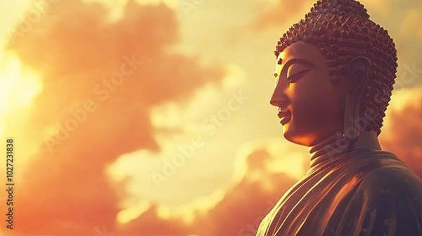 Fototapeta Serene Buddha Statue Against Sunset Sky