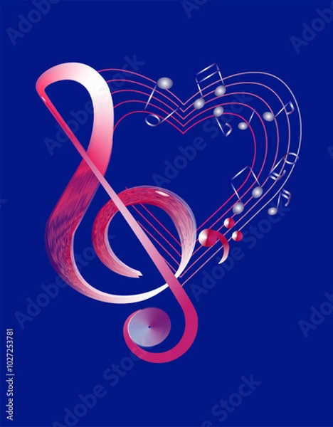 Fototapeta Abstract musical notes vector image on blue background