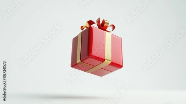 Obraz Red Gift Box with Golden Ribbon on White Background