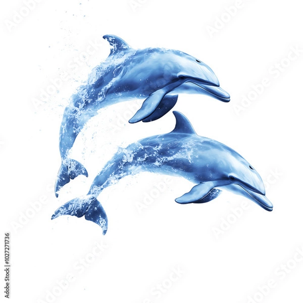 Fototapeta Two dolphins on a white background