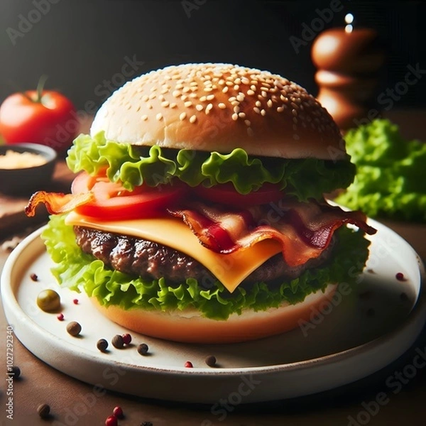Obraz Fresh tasty burger ai generated