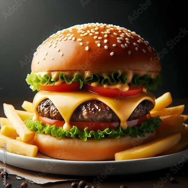Obraz Fresh tasty burger ai generated