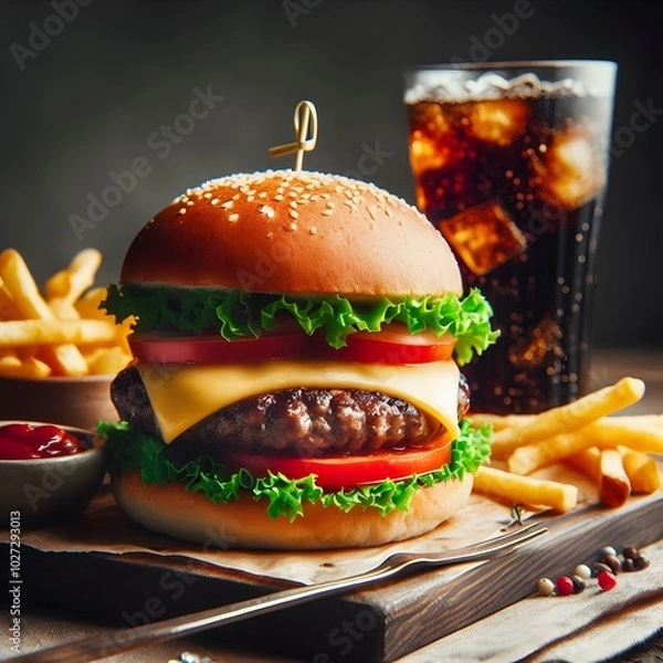 Obraz Fresh tasty burger ai generated