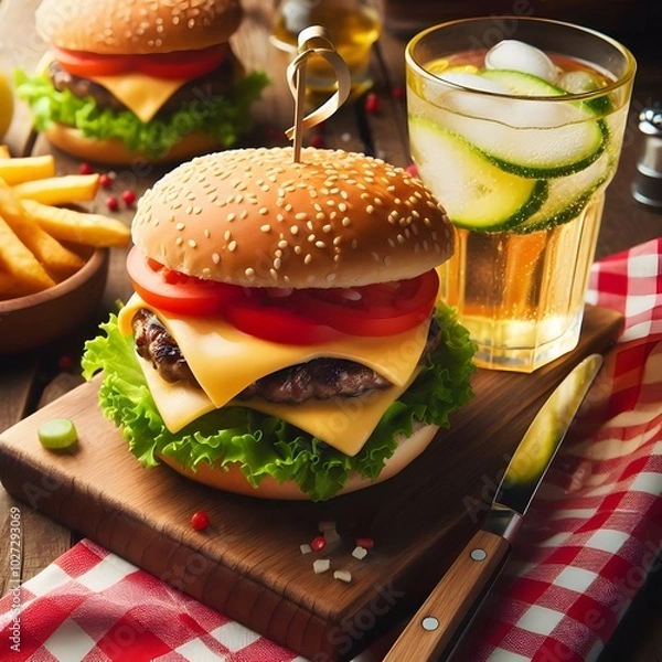 Obraz Fresh tasty burger ai generated