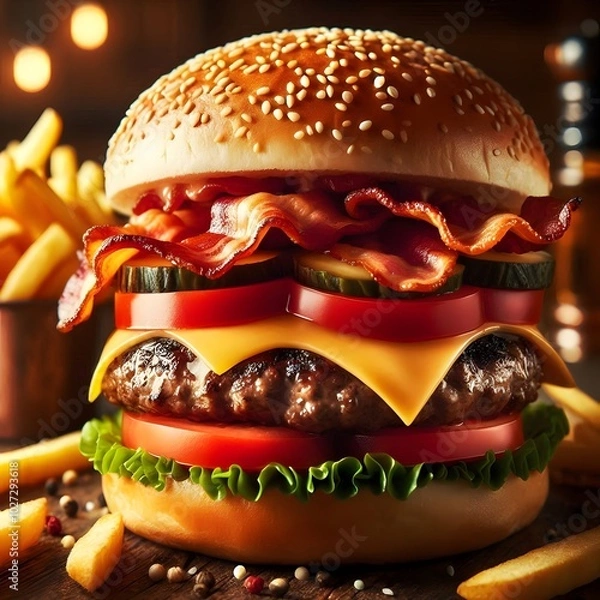 Obraz Fresh tasty burger ai generated