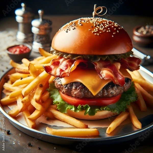 Obraz Fresh tasty burger ai generated