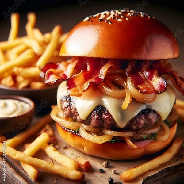 Obraz Fresh tasty burger ai generated