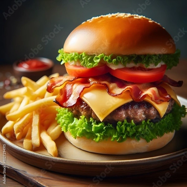 Obraz Fresh tasty burger ai generated