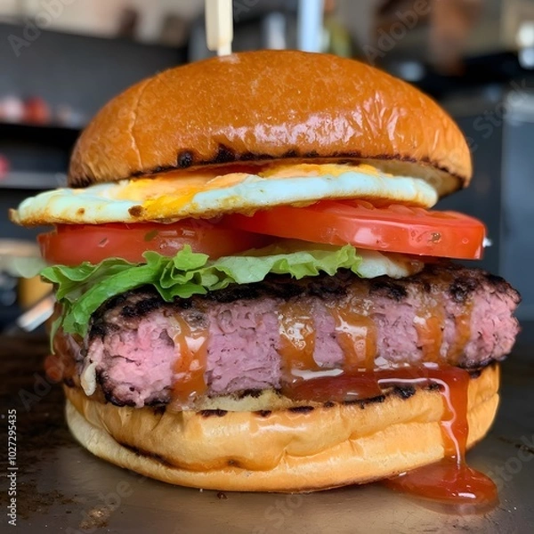 Obraz Fresh tasty burger ai generated