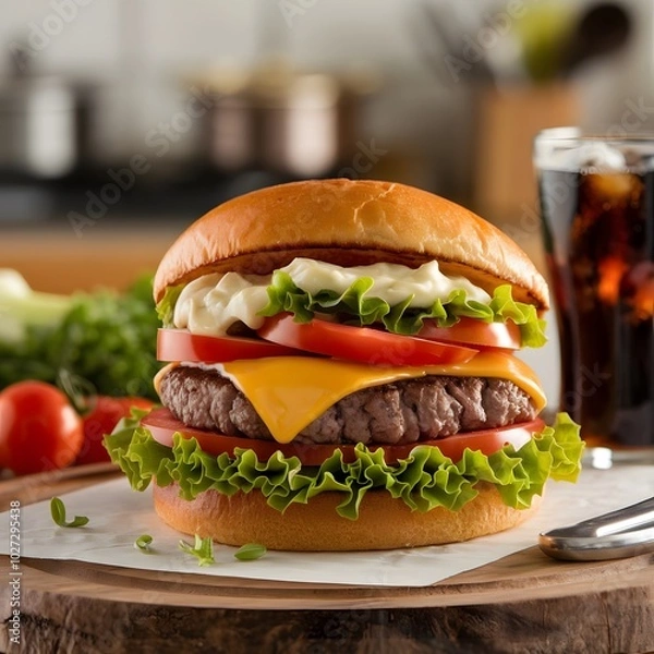 Obraz Fresh tasty burger ai generated