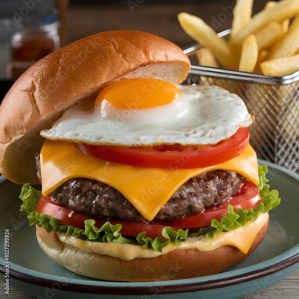 Obraz Fresh tasty burger ai generated