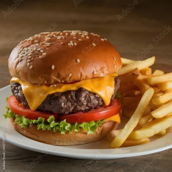 Obraz Fresh tasty burger ai generated