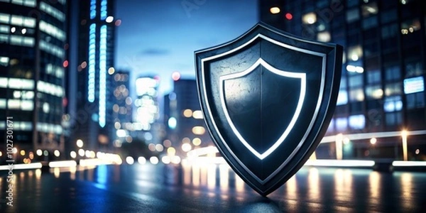 Fototapeta A sleek black shield logo template designed for security and protection, perfect for showcasing night photography themes in a modern and sophisticated style.