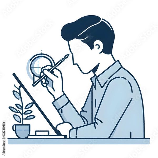 Fototapeta Graphic designer is using a drawing tablet and stylus pen to meticulously craft digital art, emphasizing precision and intricacy