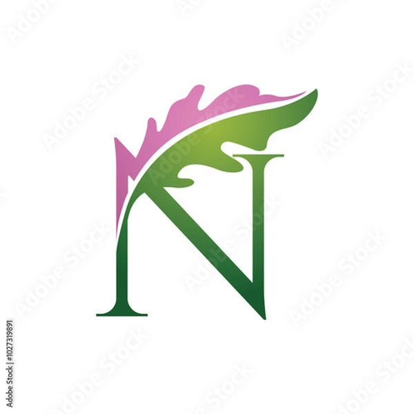 Obraz Vector Single Letter N Nature Logo