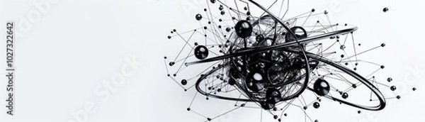 Fototapeta Quantum atom structure, abstract composition, wireframe design, isolated on white background