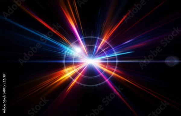 Fototapeta A burst of vibrant colored light streaks against a dark background.