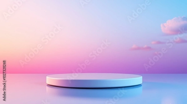 Fototapeta A modern floating platform against a vibrant gradient sky, perfect for showcasing products or creative presentations.