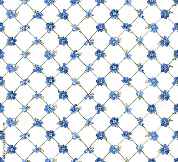 Obraz Live Fence with Blue Flowers Seamless Pattern