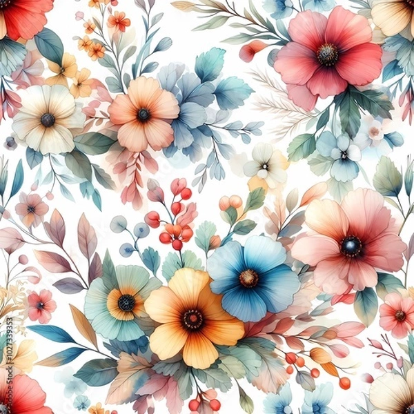 Fototapeta watercolor wildflowers