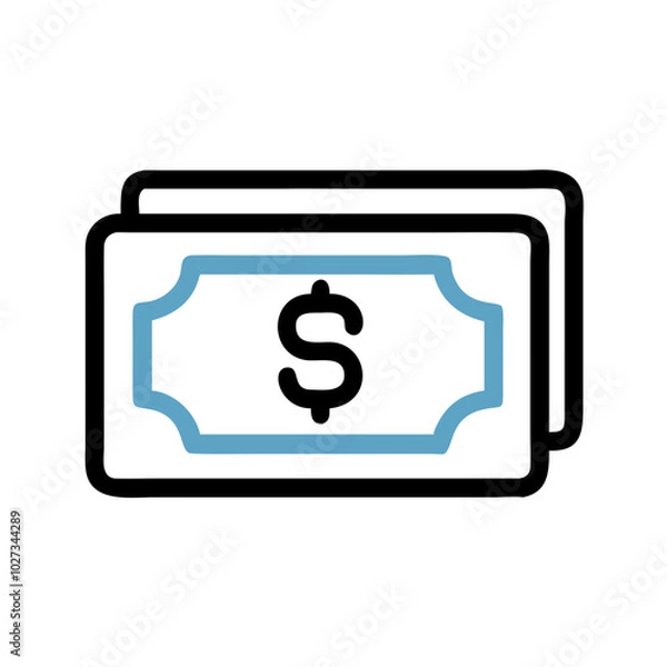 Fototapeta Minimalist Banknotes Icon in Black and Blue for Finance and Currency Representation