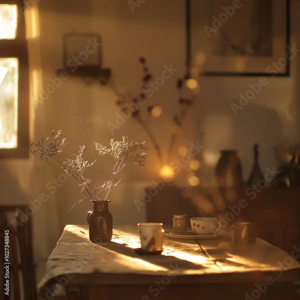 Obraz Cozy Morning Sunlight in Rustic Home Interior