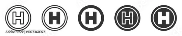 Obraz Vector illustration of five helipad symbols, perfect for aviation, helicopter landing zones, or airport-related design projects.