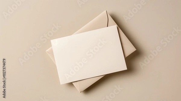 Fototapeta Blank card on beige envelope for elegant stationery design