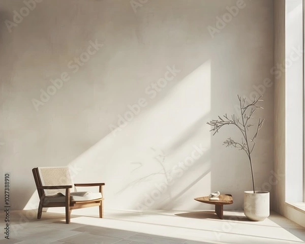 Fototapeta Minimalist Living Room Design With Multifunctional Furniture and Balanced Form and Function