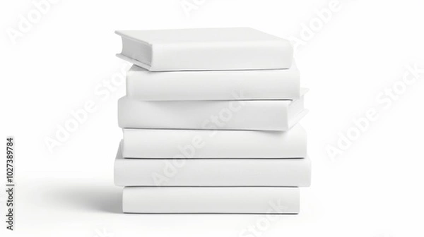 Fototapeta Minimalist stack of blank white books on a clean background