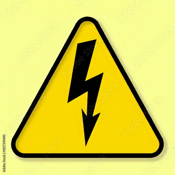 Fototapeta A triangular warning sign featuring a bold black lightning bolt, symbolizing caution and electrical hazards.
