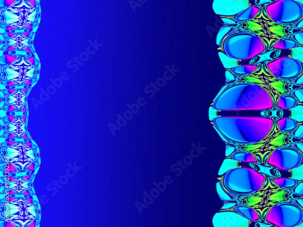 Fototapeta Bright abstract ornamental frame on blue background, place for text.