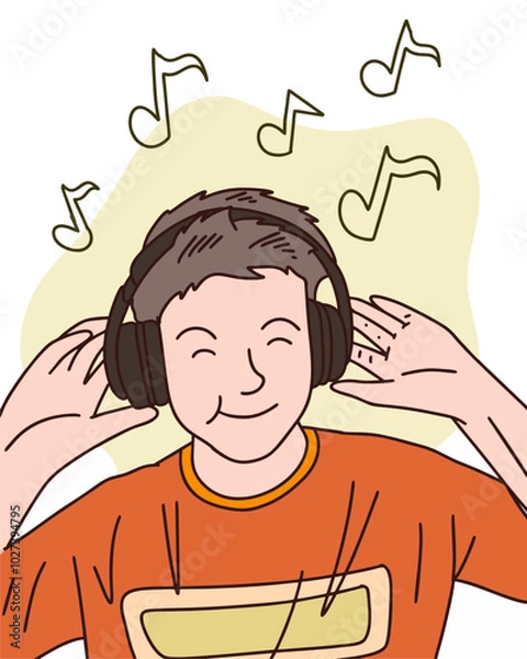 Fototapeta PEOPLE ARE USING HEADSET LISTENING TO MUSIC, SUITABLE FOR YOUR DESIGN NEEDS