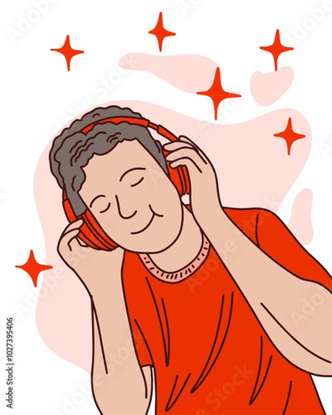 Fototapeta PEOPLE ARE USING HEADSET LISTENING TO MUSIC, SUITABLE FOR YOUR DESIGN NEEDS