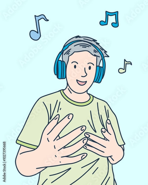 Fototapeta PEOPLE ARE USING HEADSET LISTENING TO MUSIC, SUITABLE FOR YOUR DESIGN NEEDS