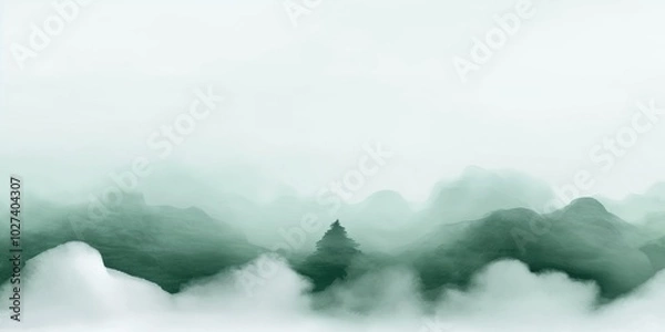 Fototapeta Enchanting misty mountains with evergreen tree amidst foggy landscape