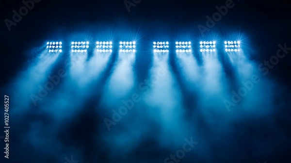 Fototapeta illuminated stadium lights piercing through the dark night sky, creating an electrifying atmosphere for a soccer match. the dramatic lighting captures the excitement and energy of sporting events